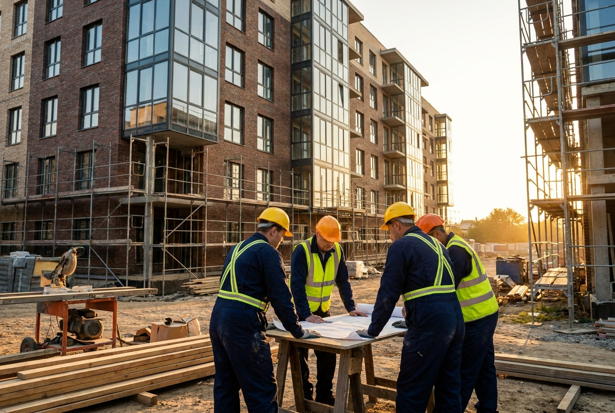 Construction crew on residential project site